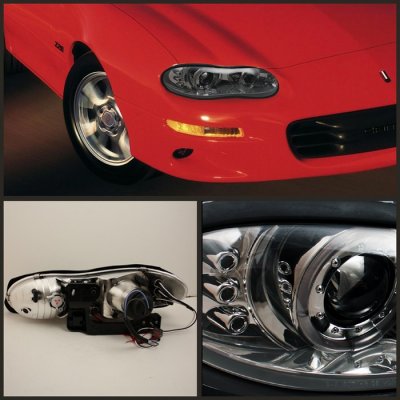 Chevy Camaro 1998-2002 Smoked Halo Projector Headlights with LED