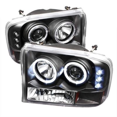 Ford F350 Super Duty 1999-2004 Black Dual Halo Projector Headlights with LED