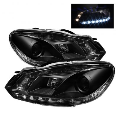 VW Golf GTI 2010-2012 Black Projector Headlights with LED Daytime Running Lights