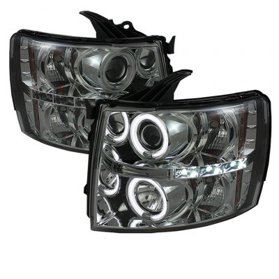 Chevy Silverado 2007-2013 Smoked CCFL Halo Projector Headlights with LED
