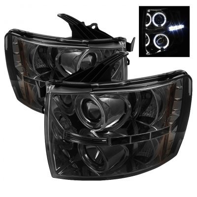 Chevy Silverado 2500HD 2007-2014 Smoked Halo Projector Headlights with LED