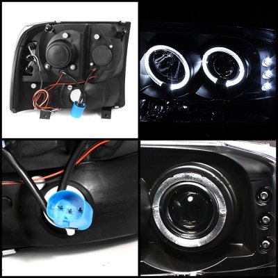 Ford F350 Super Duty 1999-2004 Black Dual Halo Projector Headlights with LED