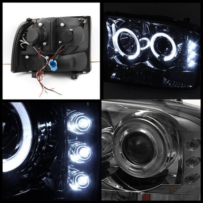 Ford F350 Super Duty 1999-2004 Smoked Dual Halo Projector Headlights
