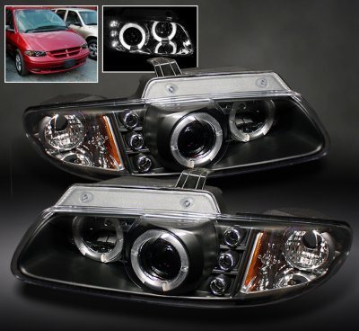 Plymouth Voyager 1996-2000 Black Dual Halo Projector Headlights with Integrated LED