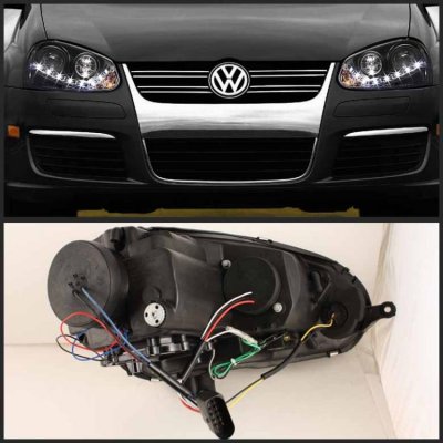 VW Jetta 2006-2009 Black HID Projector Headlights LED DRL