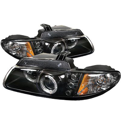 Dodge Caravan 1996-2000 Black Dual Halo Projector Headlights with Integrated LED