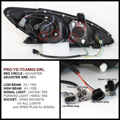 Toyota Camry 2002-2006 Black Projector Headlights with LED