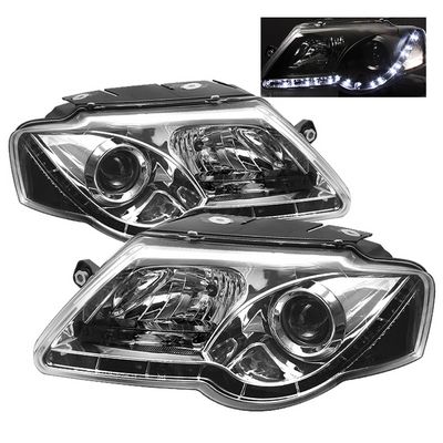 VW Passat 2006-2009 Clear Projector Headlights with LED Daytime Running Lights