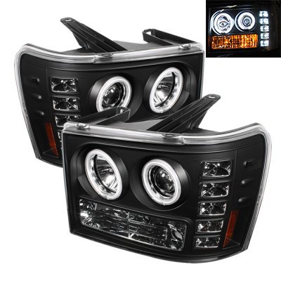 GMC Sierra 3500HD 2007-2014 Black CCFL Halo Projector Headlights with LED