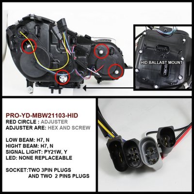 Mercedes Benz E Class 2003-2006 Black HID Projector Headlights