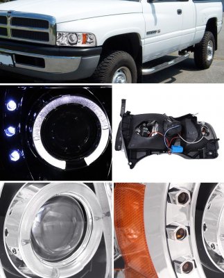 Dodge Ram 1994-2001 Clear Halo Projector Headlights with LED