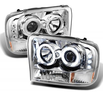 Ford F250 Super Duty 1999-2004 Clear CCFL Halo Projector Headlights with LED