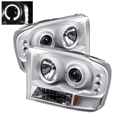 Ford F250 Super Duty 1999-2004 White Halo Projector Headlights with Integrated LED