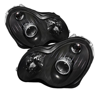 Mercedes Benz C Class Sedan 2001-2005 Black Halo Projector Headlights