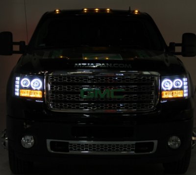 GMC Sierra 2007-2013 Black Dual Halo Projector Headlights with LED