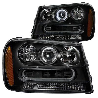 Chevy TrailBlazer 2002-2009 Black Projector Headlights with Halo