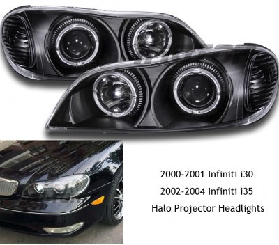 Infiniti I30 2000-2001 Black Projector Headlights with Halo