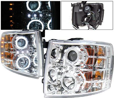 Chevy Silverado 2007-2013 Clear Projector Headlights with CCFL Halo and LED