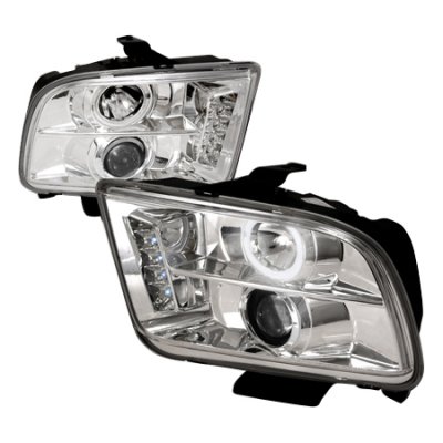 Ford Mustang 2005-2009 Clear CCFL Halo Projector Headlights with LED
