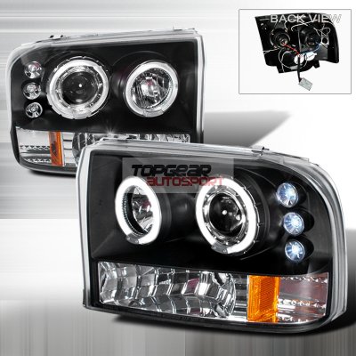 Ford F350 Super Duty 1999-2004 Black CCFL Halo Projector Headlights with LED