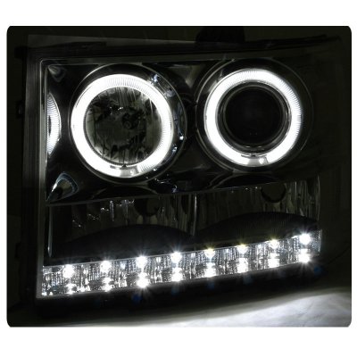 GMC Sierra 3500HD 2007-2014 Chrome Projector Headlights Halo LED DRL