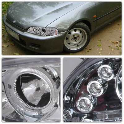 Honda Civic 1992-1995 Clear Dual Halo Projector Headlights with LED