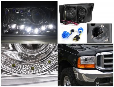 Ford F250 Super Duty 1999-2004 Chrome Projector Headlights LED DRL