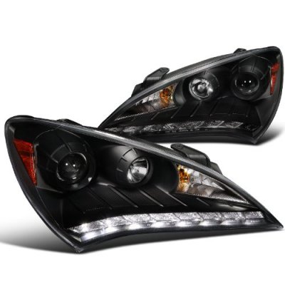 Hyundai Genesis 2010-2012 Black Projector Headlights LED DRL