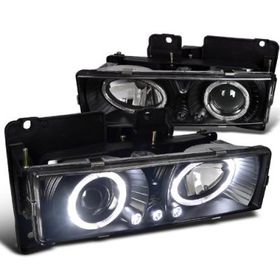 Chevy 1500 Pickup 1988-1998 Black Projector Headlights with Halo and LED