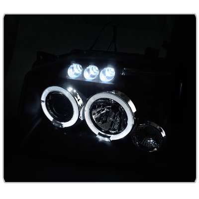 Nissan Frontier 2001-2004 Black Dual Halo Projector Headlights with LED