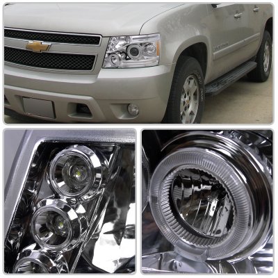 Chevy Tahoe 2007-2014 Clear Halo Projector Headlights LED Eyebrow