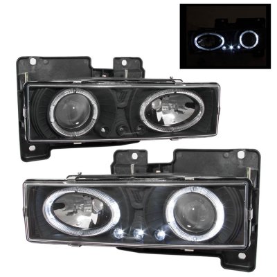Chevy 1500 Pickup 1988-1998 Black Projector Headlights with Halo and LED