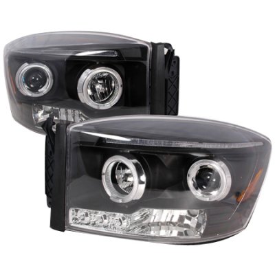 Dodge Ram 2006-2008 Black Halo Projector Headlights with LED