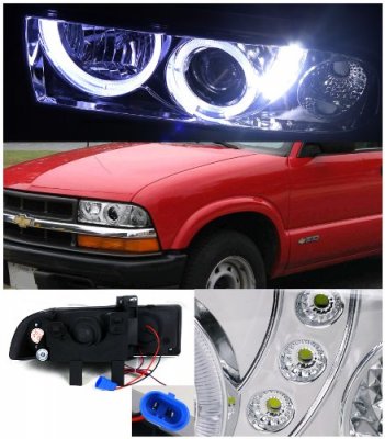 Chevy S10 Pickup 1998-2004 Chrome Projector Headlights Halo LED