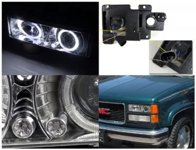 Chevy 1500 Pickup 1988-1998 Clear Projector Headlights with Halo and LED