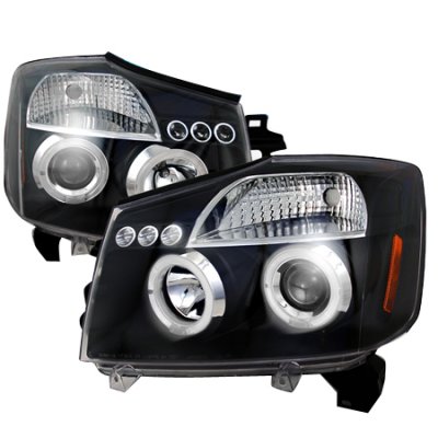 Nissan Titan 2004-2015 Black Dual Halo Projector Headlights with LED