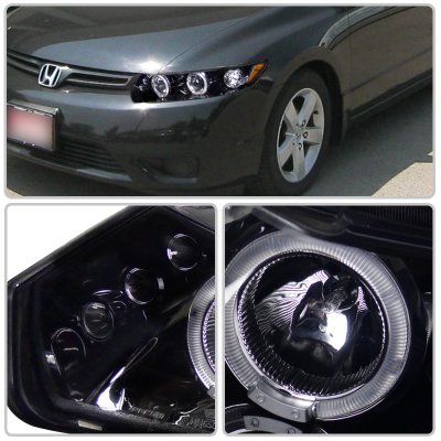 Honda Civic Coupe 2006-2011 Smoked Halo Projector Headlights with LED |  A122U60T101 - TopGearAutosport