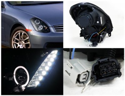 Infiniti G35 Sedan 2005-2006 Smoked Projector Headlights Halo LED DRL