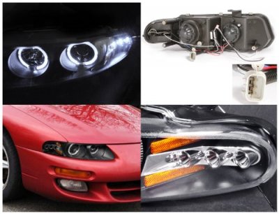 Chrysler Sebring Coupe 1997-2000 Black Dual Halo Projector Headlights with LED