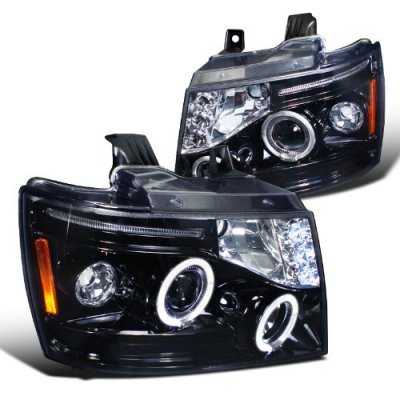 Chevy Tahoe 2007-2014 Smoked Halo Projector Headlights LED Eyebrow