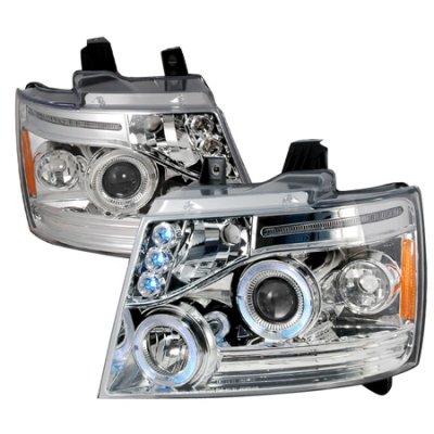 Chevy Tahoe 2007-2014 Clear Halo Projector Headlights LED Eyebrow