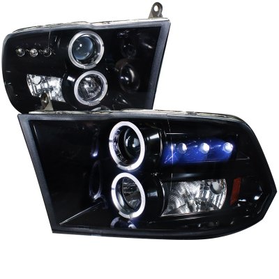 Dodge Ram 2009-2018 Black Smoked Halo Projector Headlights with LED