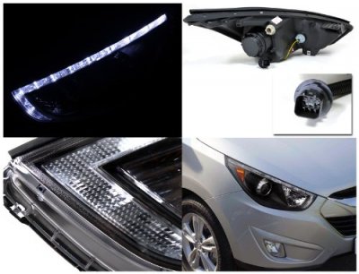 Hyundai Tucson 2010-2012 Black Projector Headlights LED DRL
