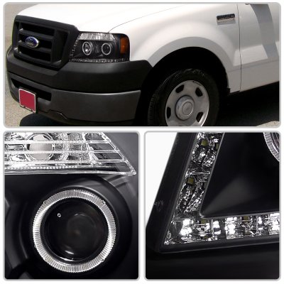 Ford F150 2004-2008 Black Projector Headlights Halo LED DRL