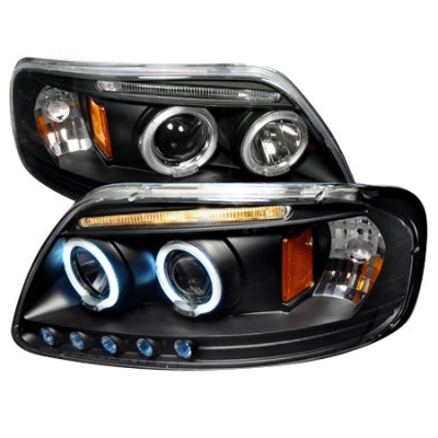 Ford F150 1997-2003 Black CCFL Halo Projector Headlights with LED Eyebrow