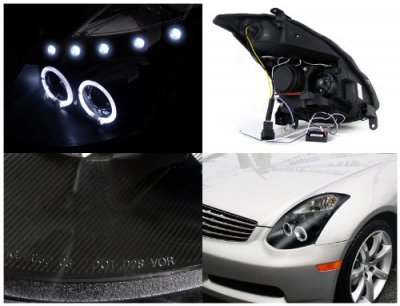 Infiniti G35 Coupe 2003-2007 Black Halo Projector Headlights with LED