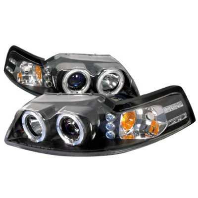 Ford Mustang 1999-2004 Black Dual Halo Projector Headlights with LED