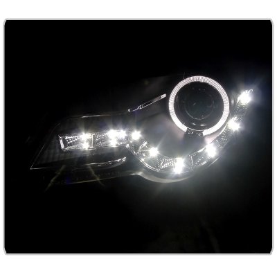 VW Passat 2006-2009 Black Projector Headlights Halo LED DRL