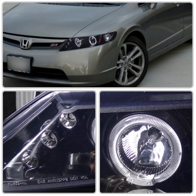 Honda Civic Sedan 2006-2011 Smoked Halo Projector Headlights with LED |  A122JFPX101 - TopGearAutosport