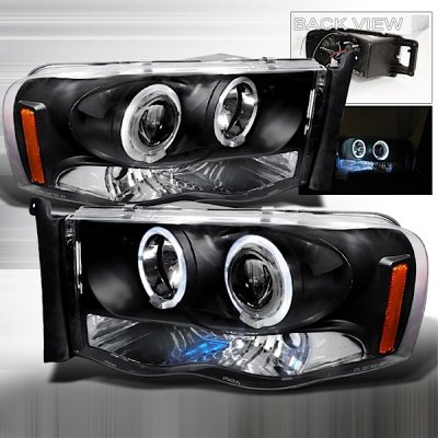 Dodge Ram 3500 2003-2005 Black Dual Halo Projector Headlights with LED